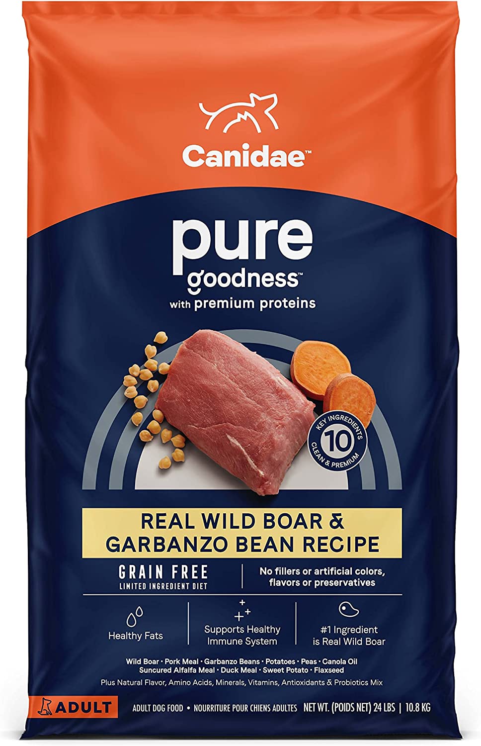 CANIDAE Grain-Free PURE Limited Ingredient Wild Boar & Garbanzo Bean Recipe Dry Dog Food 24 Pound (Pack of 1)