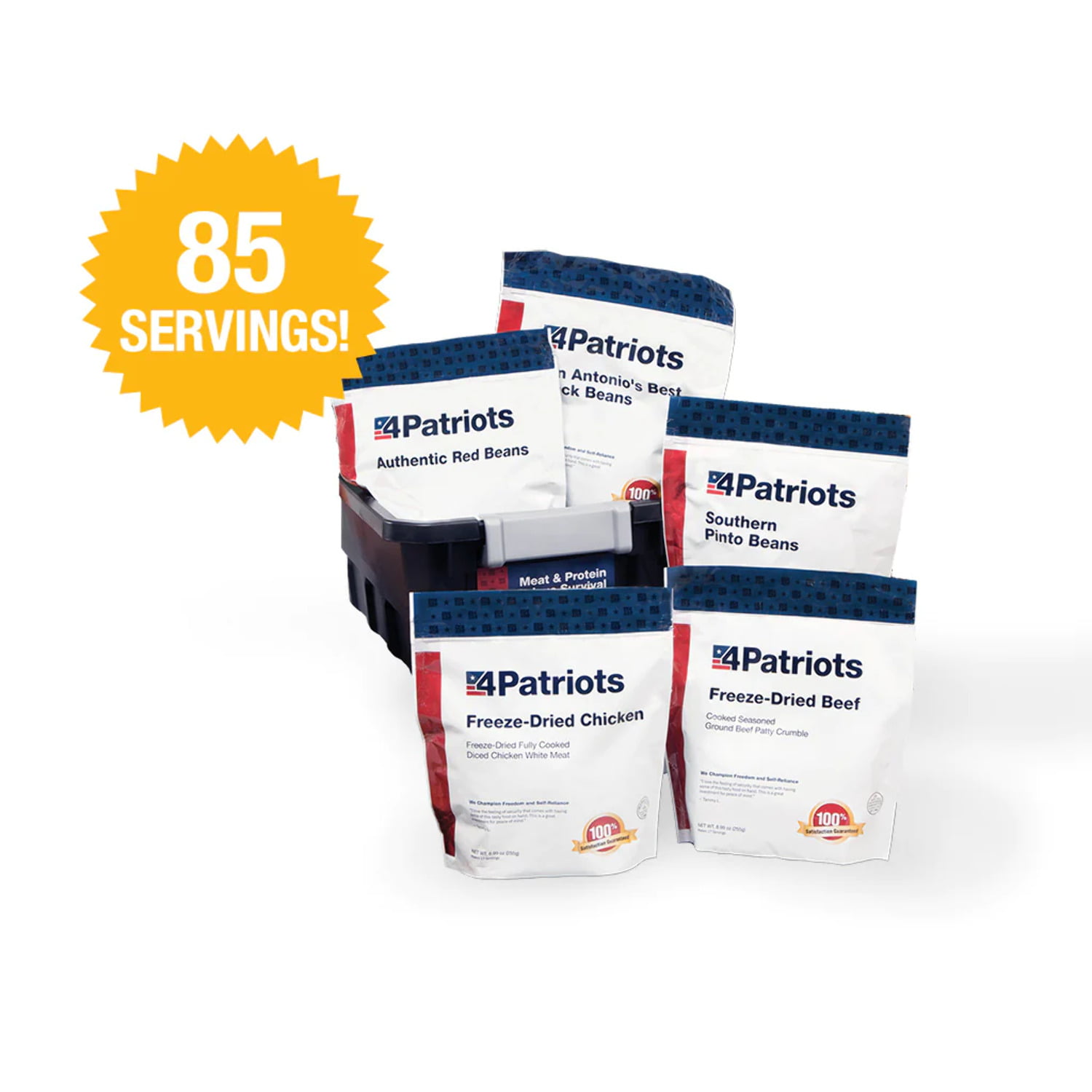 4Patriots Meat & Protein Survival Kit. Emergency Food Supply. Freeze-Dried Meat. Hearty Beans.  85 Servings of Vital Nutrition