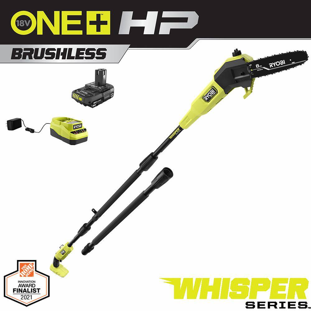 RYOBI  ONE+ HP 18V Brushless Whisper Series 8 in. Cordless Battery Pole Saw with 2.0 Ah Battery and Charger