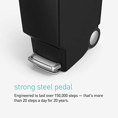 simplehuman 40 Liter / 10.6 Gallon Slim Kitchen Step Trash Can With Secure Slide Lock. Black Plastic