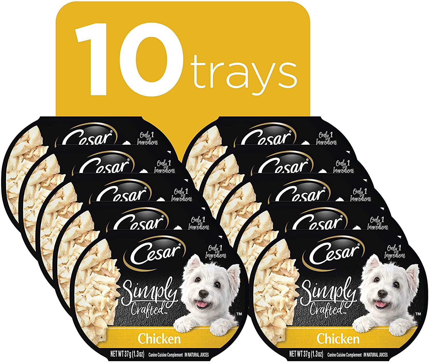 Cesar Simply Crafted Chicken Limited-Ingredient Wet Dog Food Topper - Chicken Flavor. Pack of 10