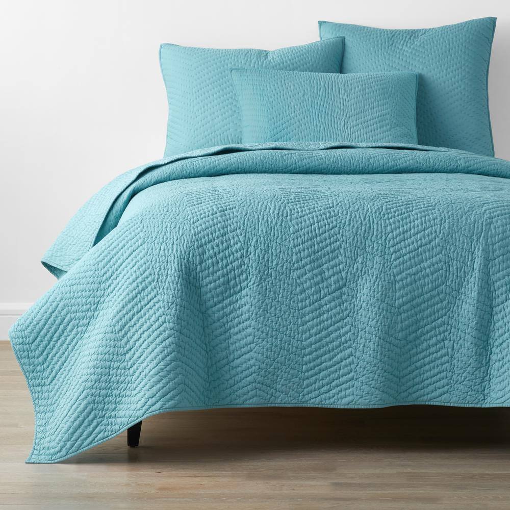 The Company Store  Company Cotton Aqua Solid Twin Quilt - Aqua