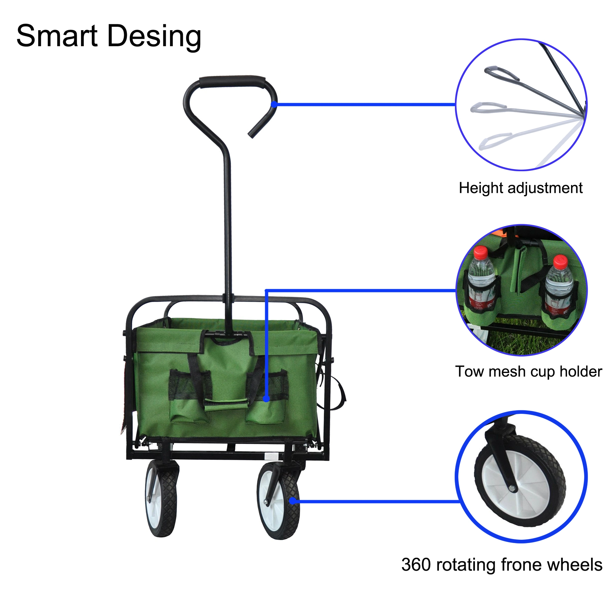 Folding Wagon Garden Shopping Beach Cart (Green) 40.5″L X 21.26″ D X 46.46″H