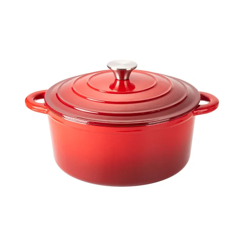 Hamilton Beach HAR101RD 5.5 Quart Enameled Cast Iron Covered Round Dutch Oven Pot. Red