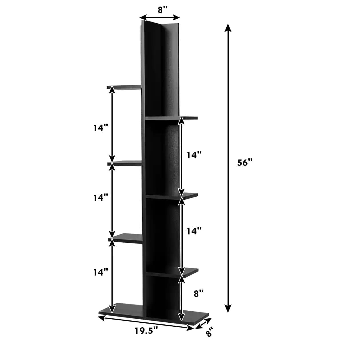 Costway HW57374BK 7-Tier Black Bookshelf Bookcase Plant Display Shelf Rack Storage Holder Wooden