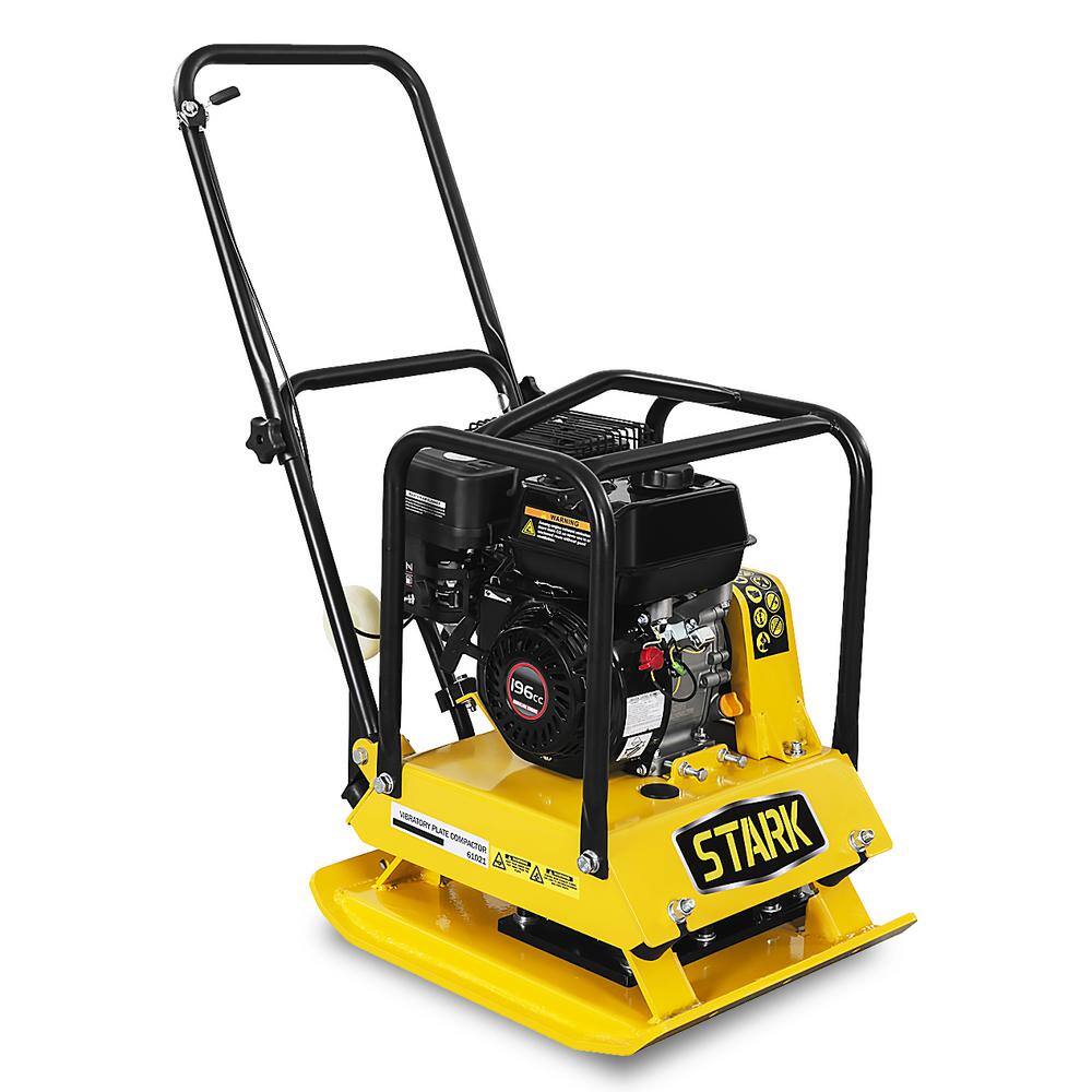 STARK USA KIT61021-H 6.5 HP 196 cc 4 -Stroke Walk-Behind Soil Vibratory Plate Compactor Rammer w/Foldable Wheel and EPA Compliant
