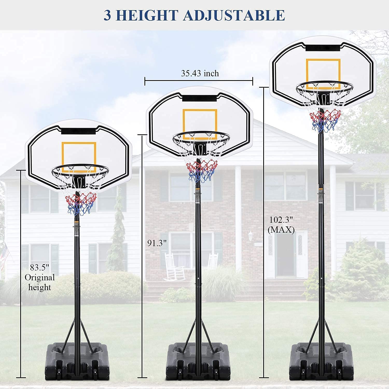 Marnur Portable Basketball Goal Basketball Hoop 35 Inch Outdoor Basketball Hoops Backboard with 7 ft-8.5ft Adjustable & Removable Wheels Indoor Basketball System Game Play