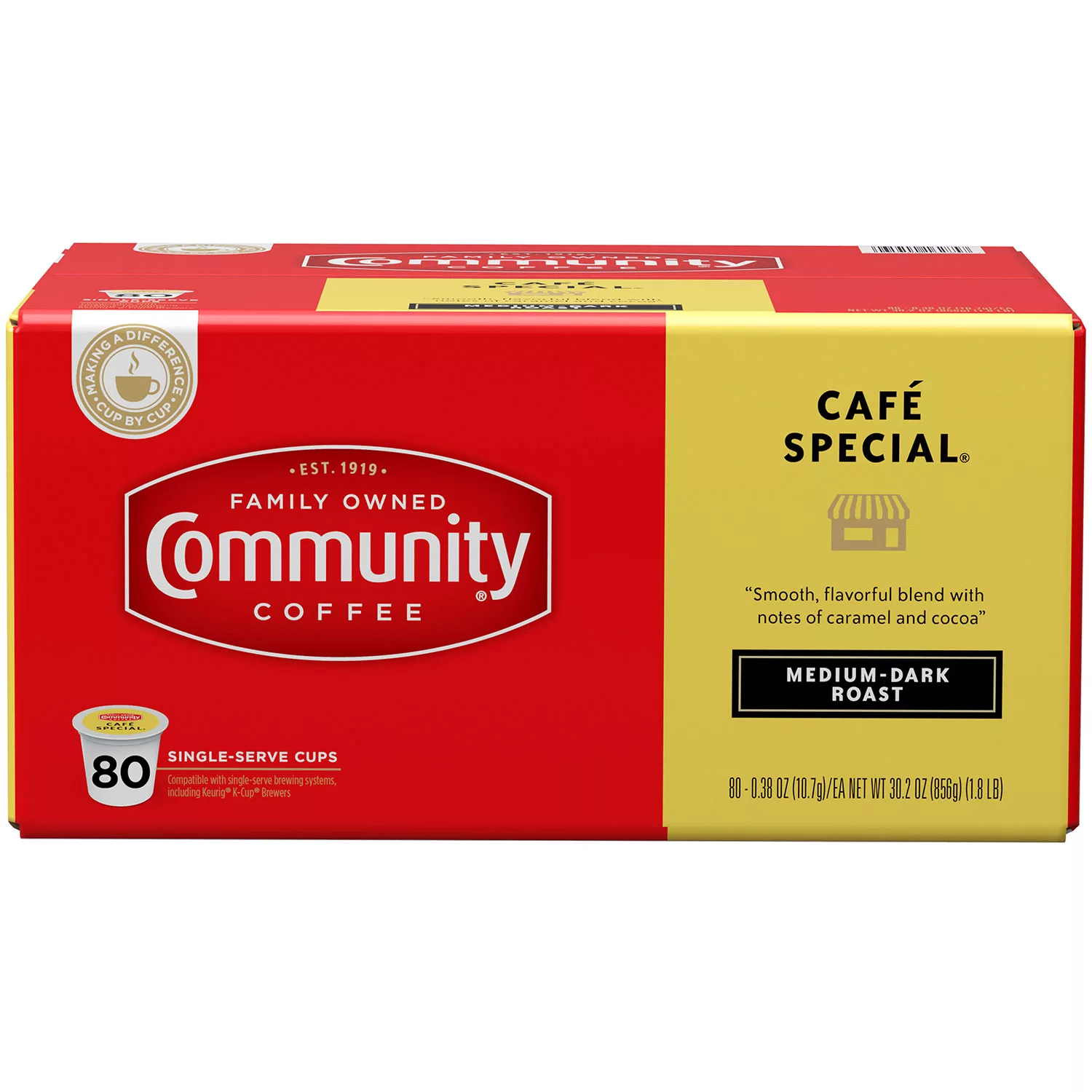 Community Coffee Café Special Medium-Dark Roast Single Serve K-Cup Compatible Coffee Pods. Box of 80 Pods