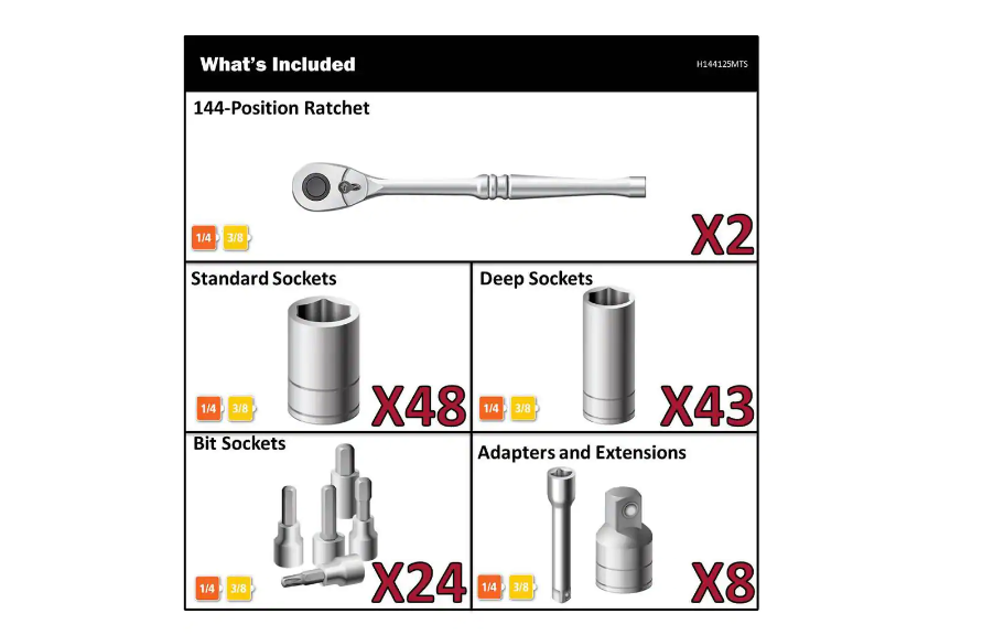 Husky H144125MTS 144-Position 1/4 in. and 3/8 in. Drive Mechanics Tool Set (125-Piece)
