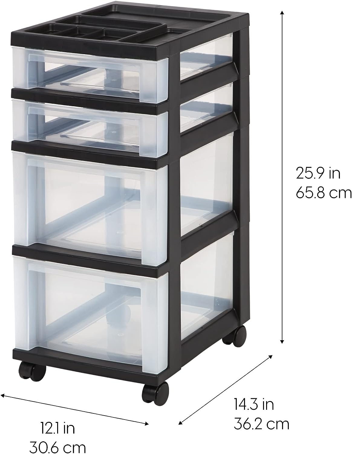 IRIS OHYAMA USA Craft Organizers for Classroom Art Supplies. Drawer Top Rolling Storage Cart for Small Parts. 4 Drawers. Black