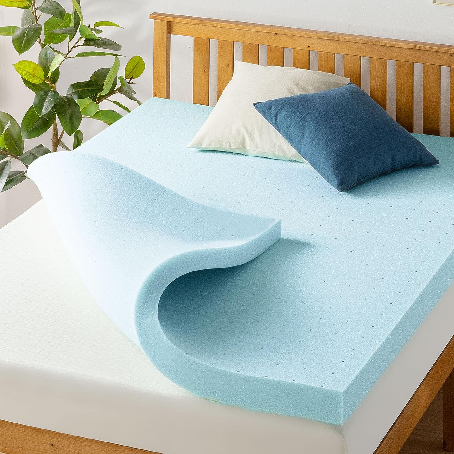 Best Price Mattress 4 Inch Ventilated Memory Foam Mattress Topper. Cooling Gel Infusion. CertiPUR-US Certified. King Blue