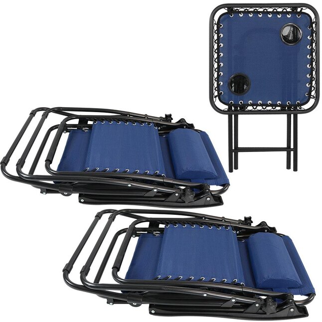 Sunnydaze Decor DL-996 2 Black Metal Frame Stationary Zero Gravity Chair(s) with Blue Sling Seat