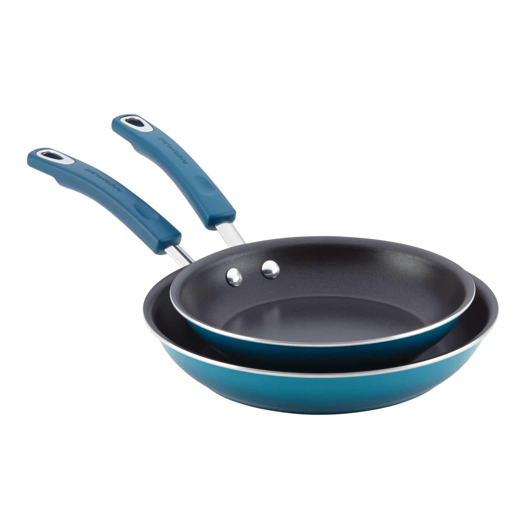 Rachael Ray Classic Brights Hard Enamel Aluminum Nonstick Frying Pan Set. 9.25-Inch & 11-Inch -  Marine Blue