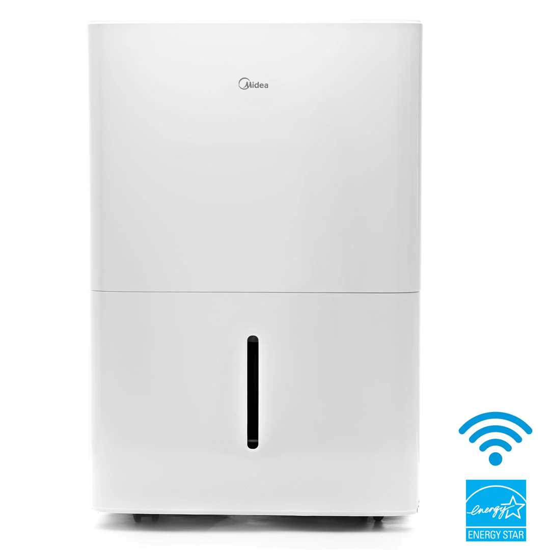 Midea 50-Pint EnergyStar Smart Dehumidifier for Wet Rooms with Pump. White. MAD50PS1WS-E