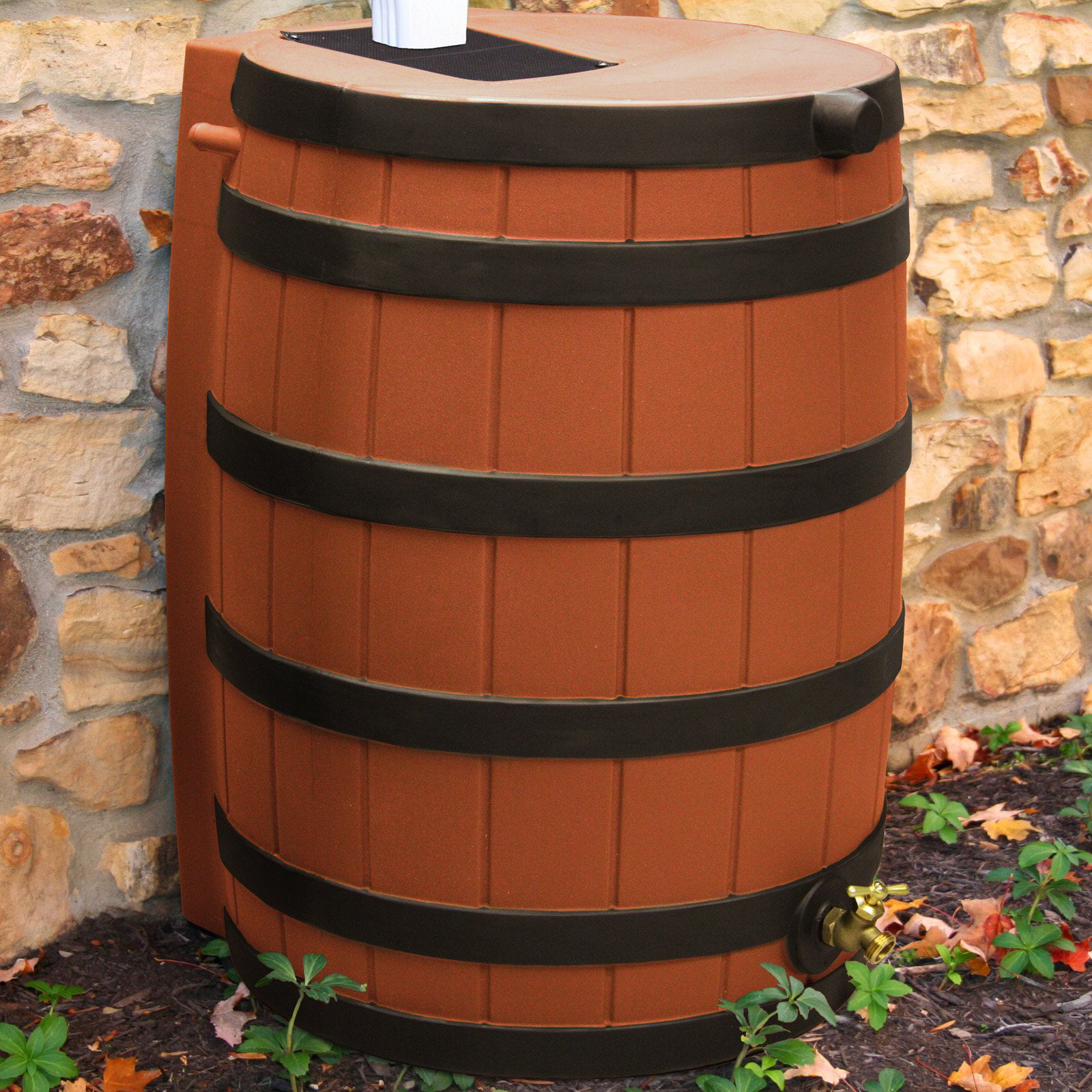 Good Ideas 40 Gallon Rain Wizard Darkened Rib Rain Barrel. Terra Cotta