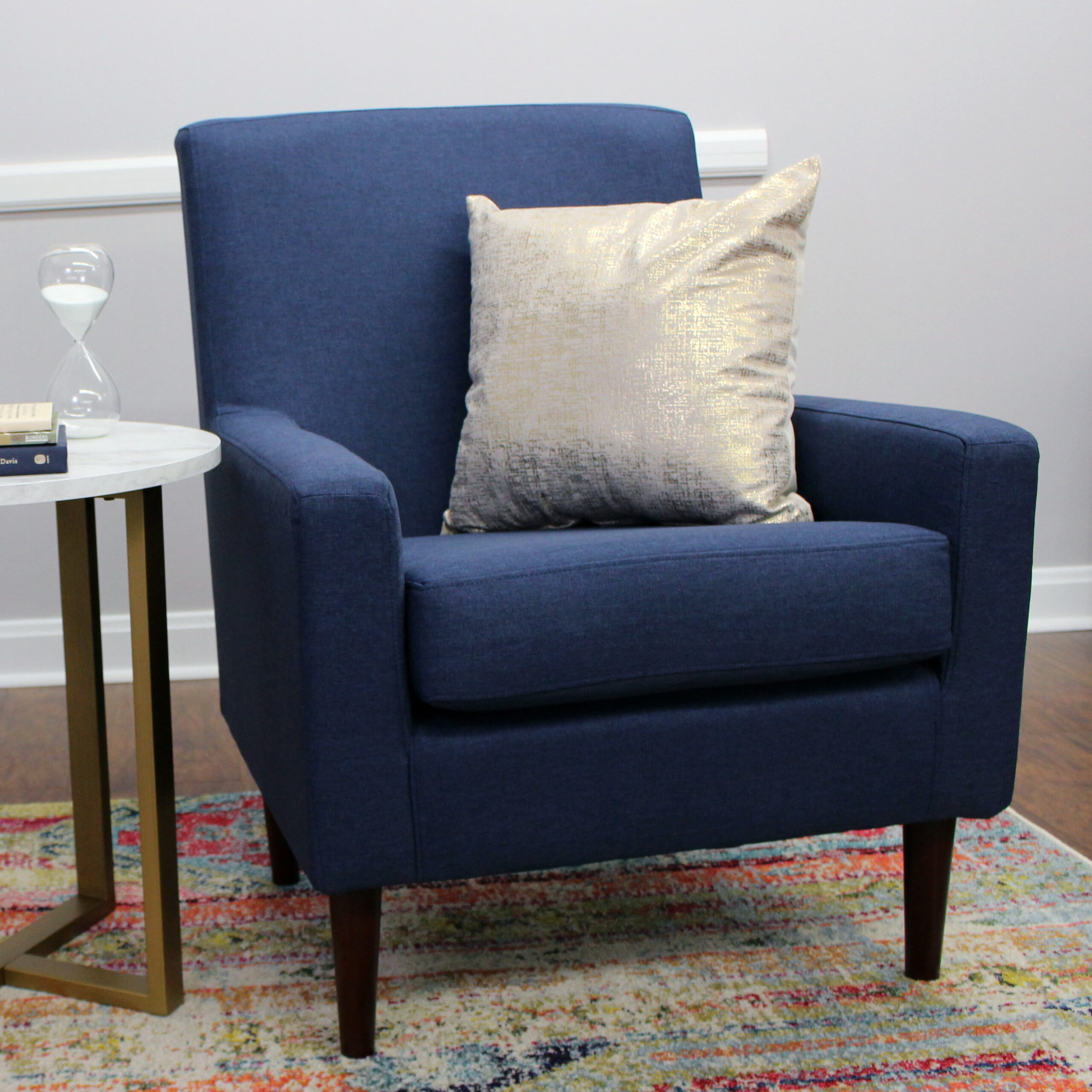 Mainstays Kinley Lounge Arm Chair. Navy Polyester Fabric