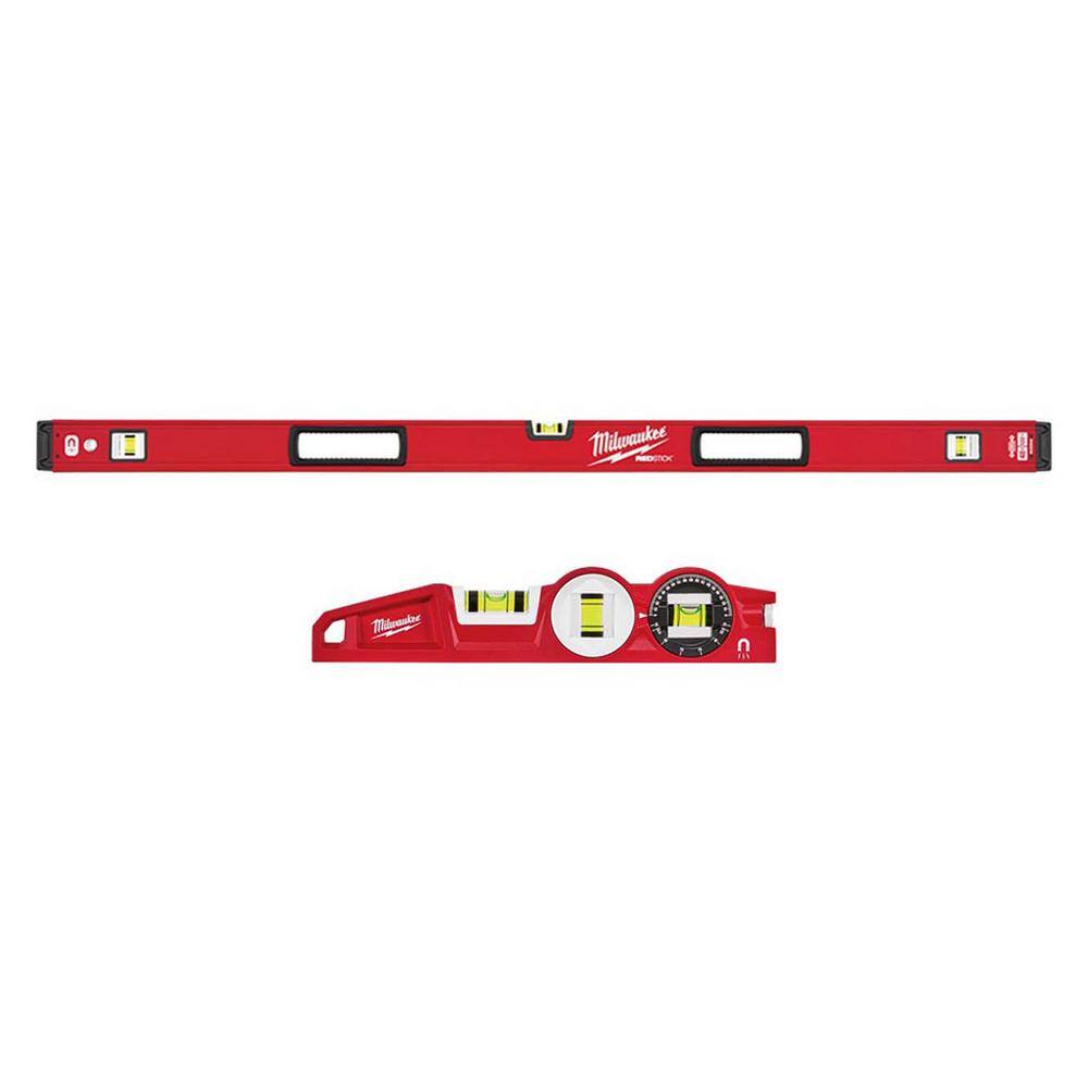 Milwaukee MLBXM48-48-22-5210 48 in. REDSTICK Magnetic Box Level with 10 in. 360 Locking Die Cast Torpedo Level (2-Piece)