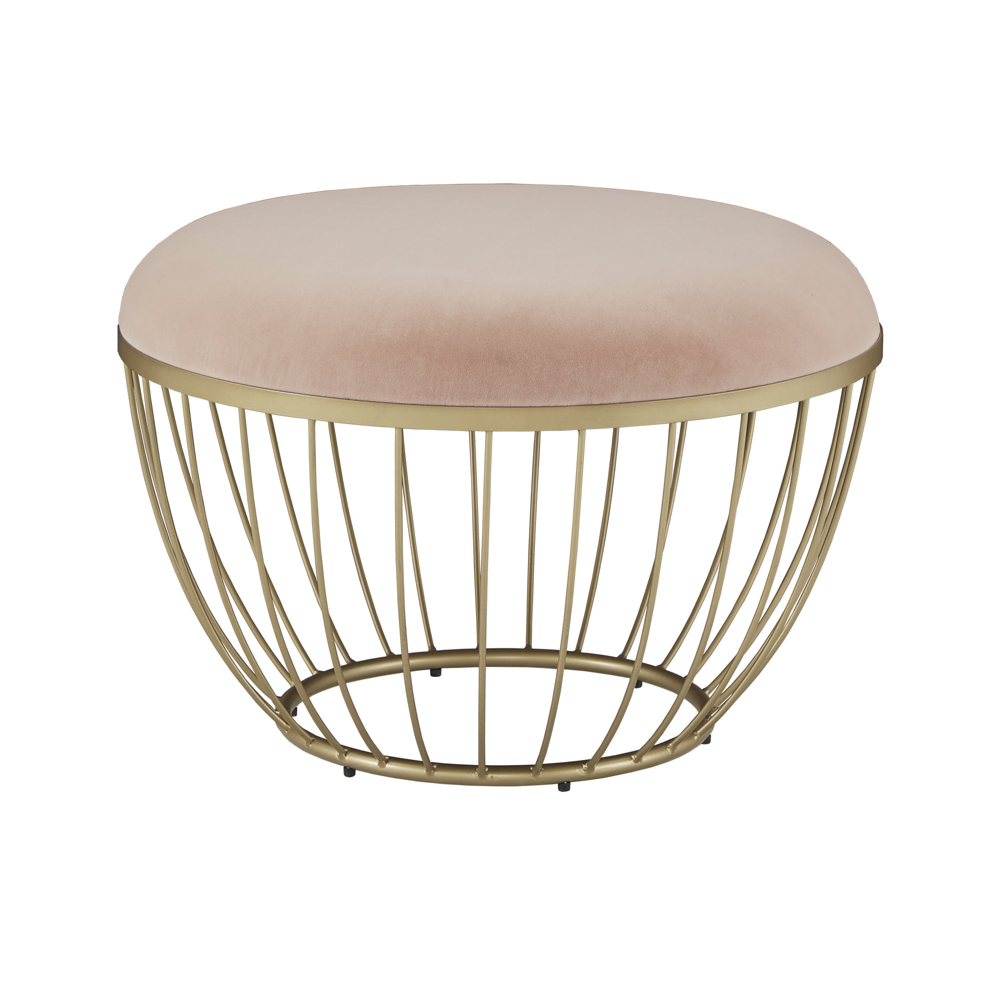 Weston Home Harriette Fabric Upholstered Round Cocktail Ottoman. Blush Pink Velvet
