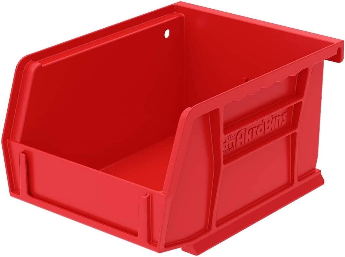 Akro-Mils 30210 AkroBins Plastic Storage Bin Hanging Stacking Containers. (5-Inch x 4-Inch x 3-Inch). Red. 24-Pack