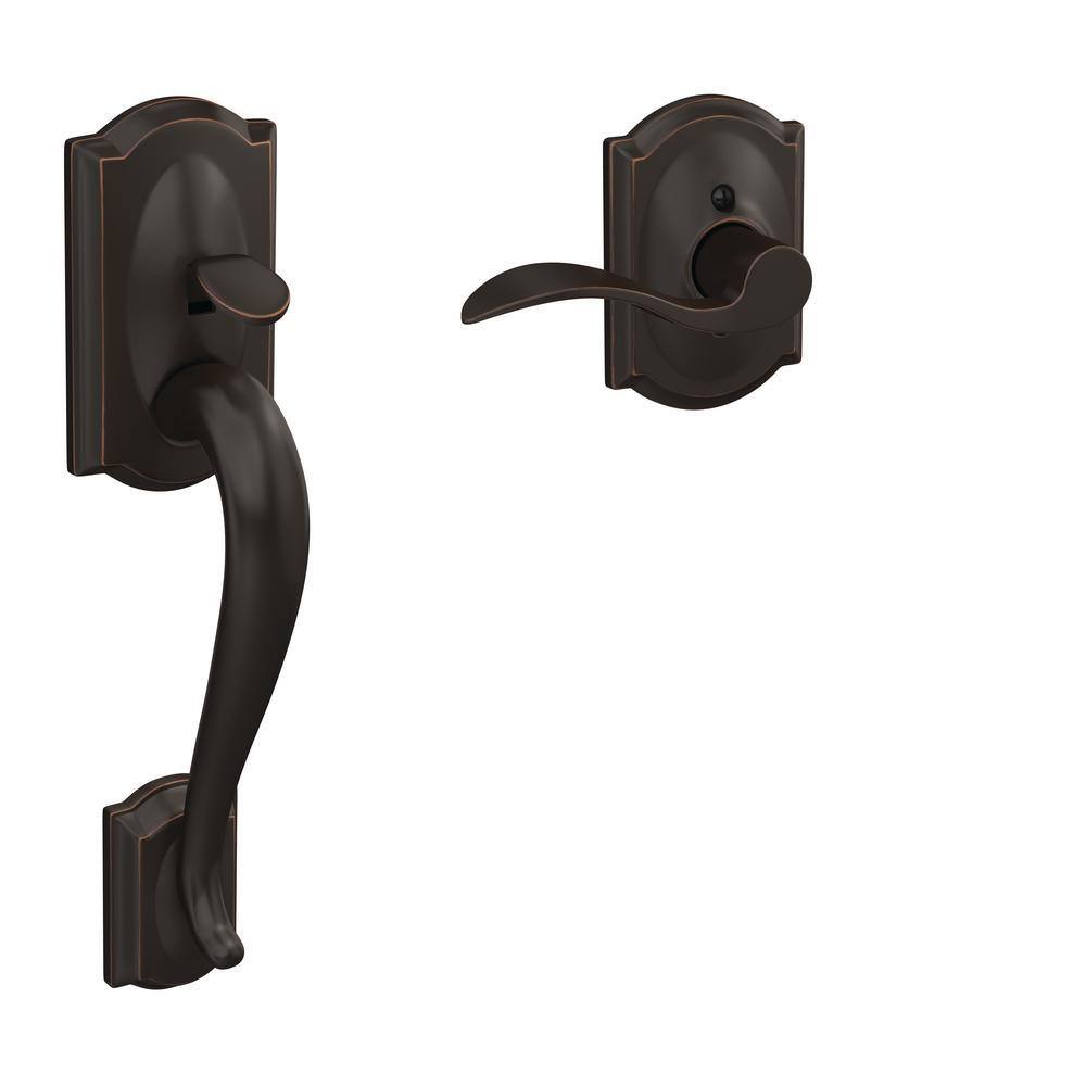 Schlage FE285 G CAM 716 ACC CAM Camelot Aged Bronze Entry Door Handle Set with Accent Door Handle