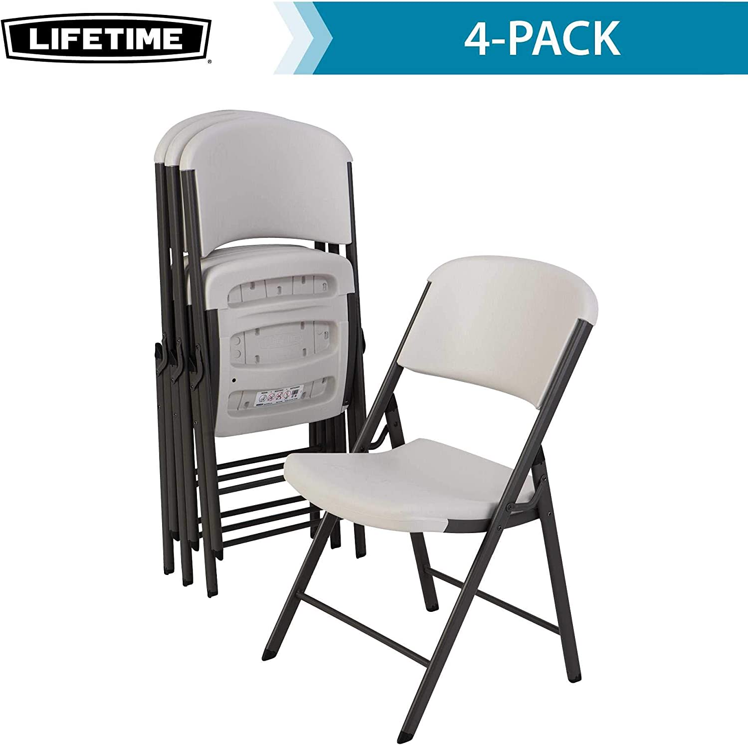LIFETIME Commercial Grade Folding Chairs. 4 Pack. Almond on Grey (‎42803)