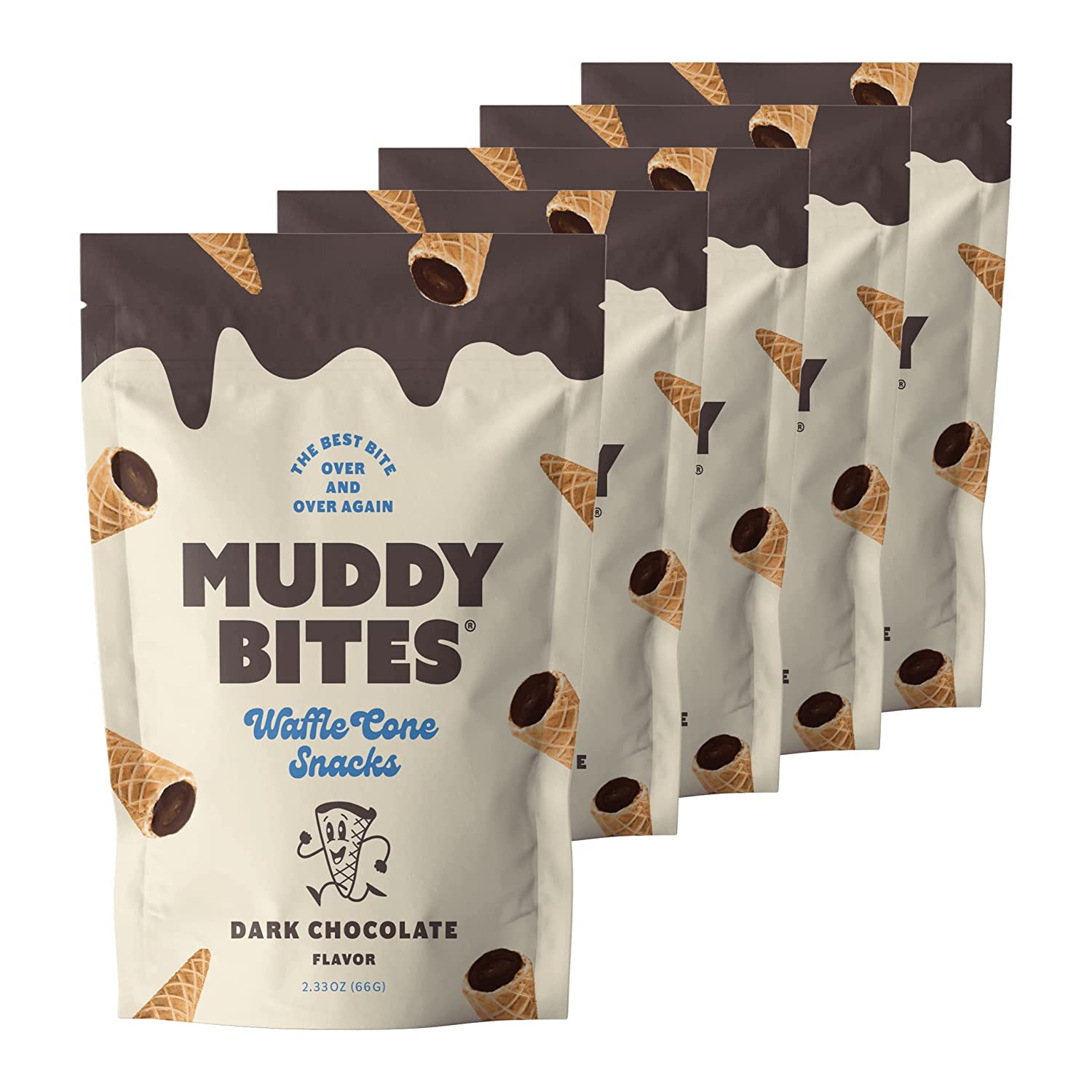 Muddy Bites Chocolate Filled Bite Size Waffle Cone Snack (Dark Chocolate. 2.33 Ounce (Pack of 5))