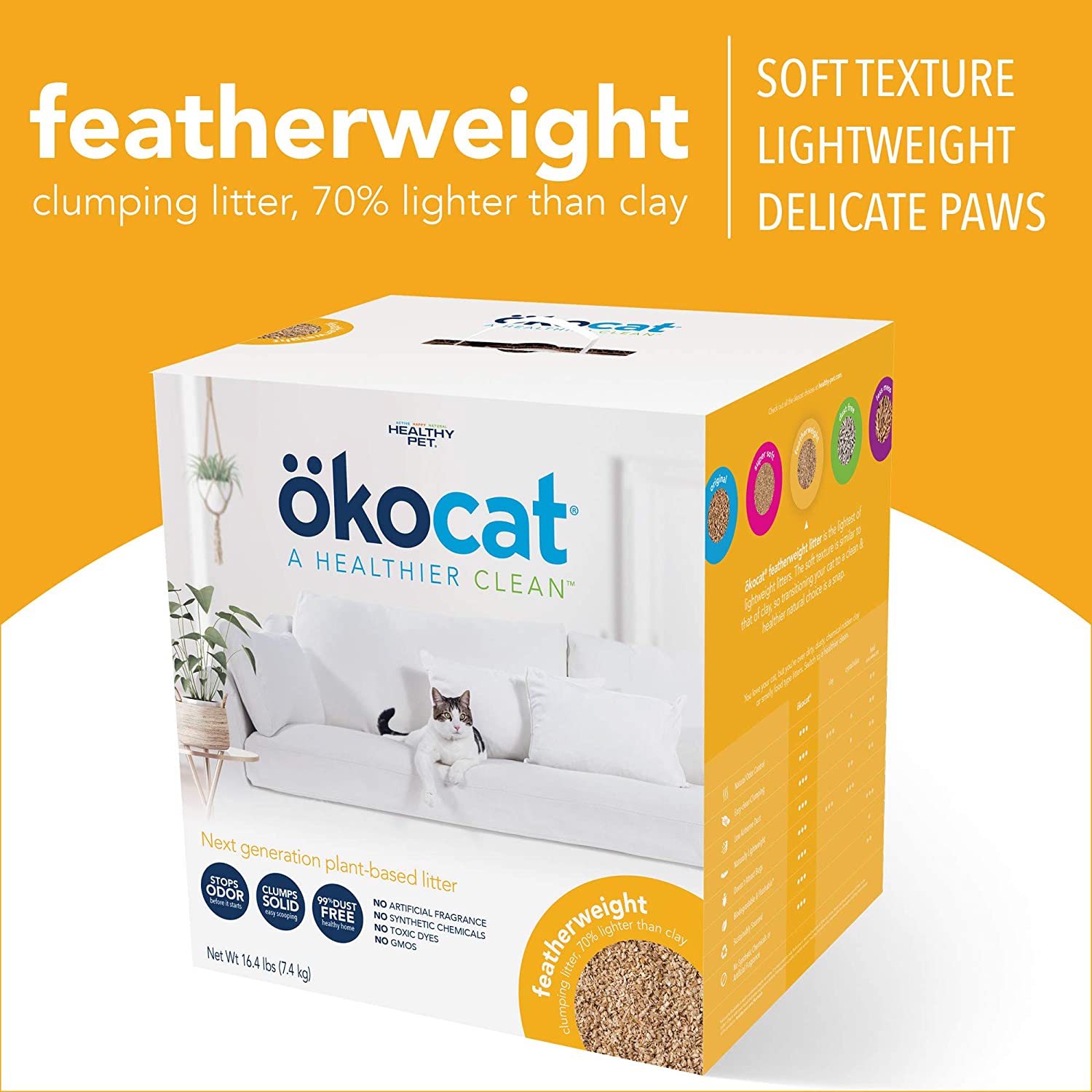 Okocat Unscented Featherwieght Clumping Wood Cat Litter. 16.4 lbs.