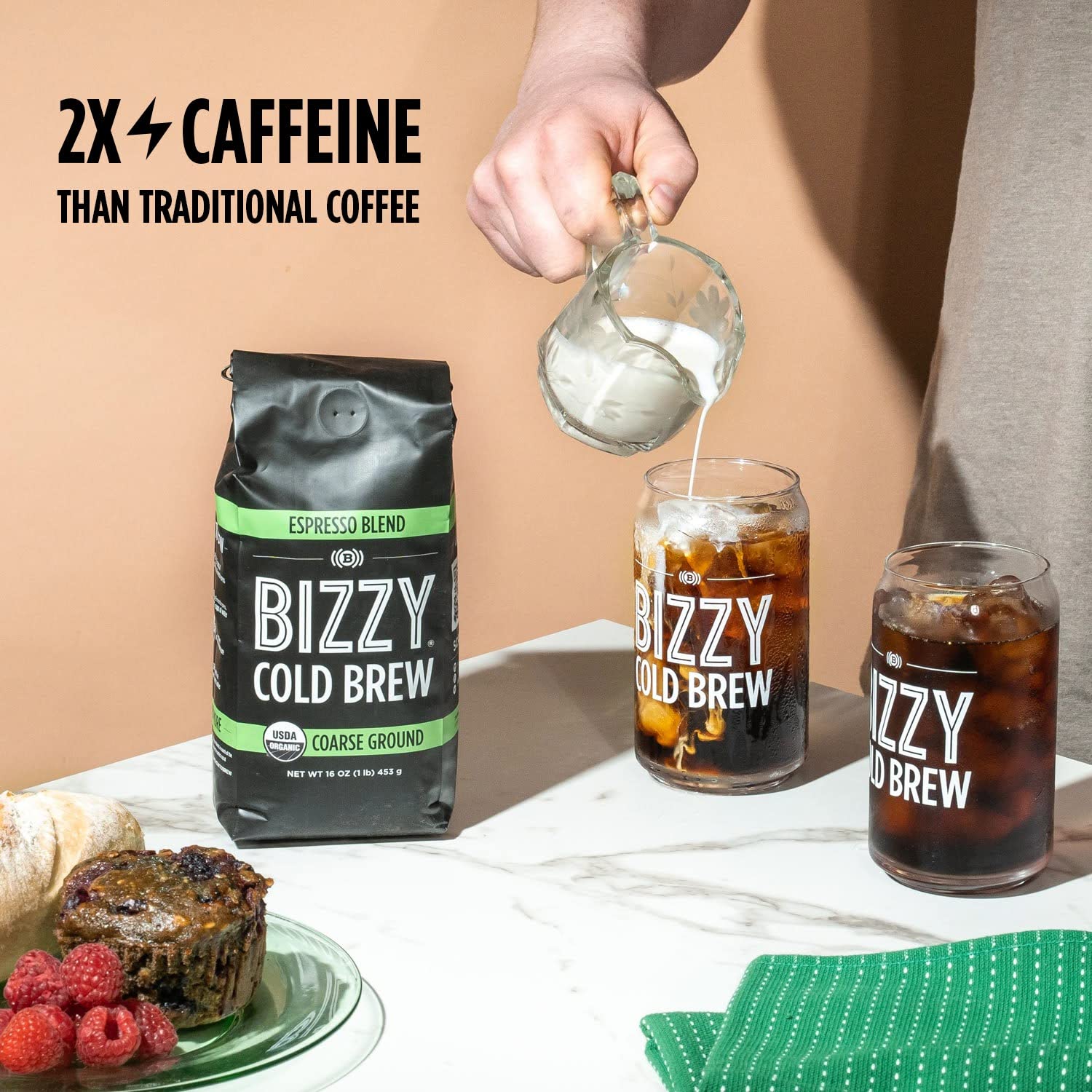 Bizzy Organic Cold Brew Coffee | Espresso Blend | Coarse Ground Coffee | Micro Sifted | Specialty Grade | 100% Arabica | 1 LB