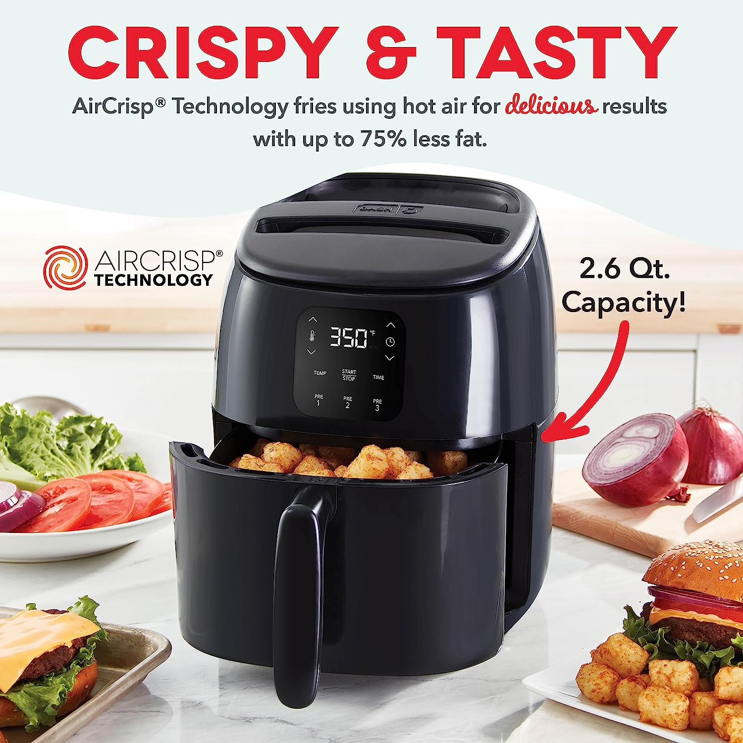 DASH Tasti-Crisp™ Digital Air Fryer with AirCrisp Technology. Custom Presets. Temperature Control. and Auto Shut Off Feature. 2.6 Quart - Black