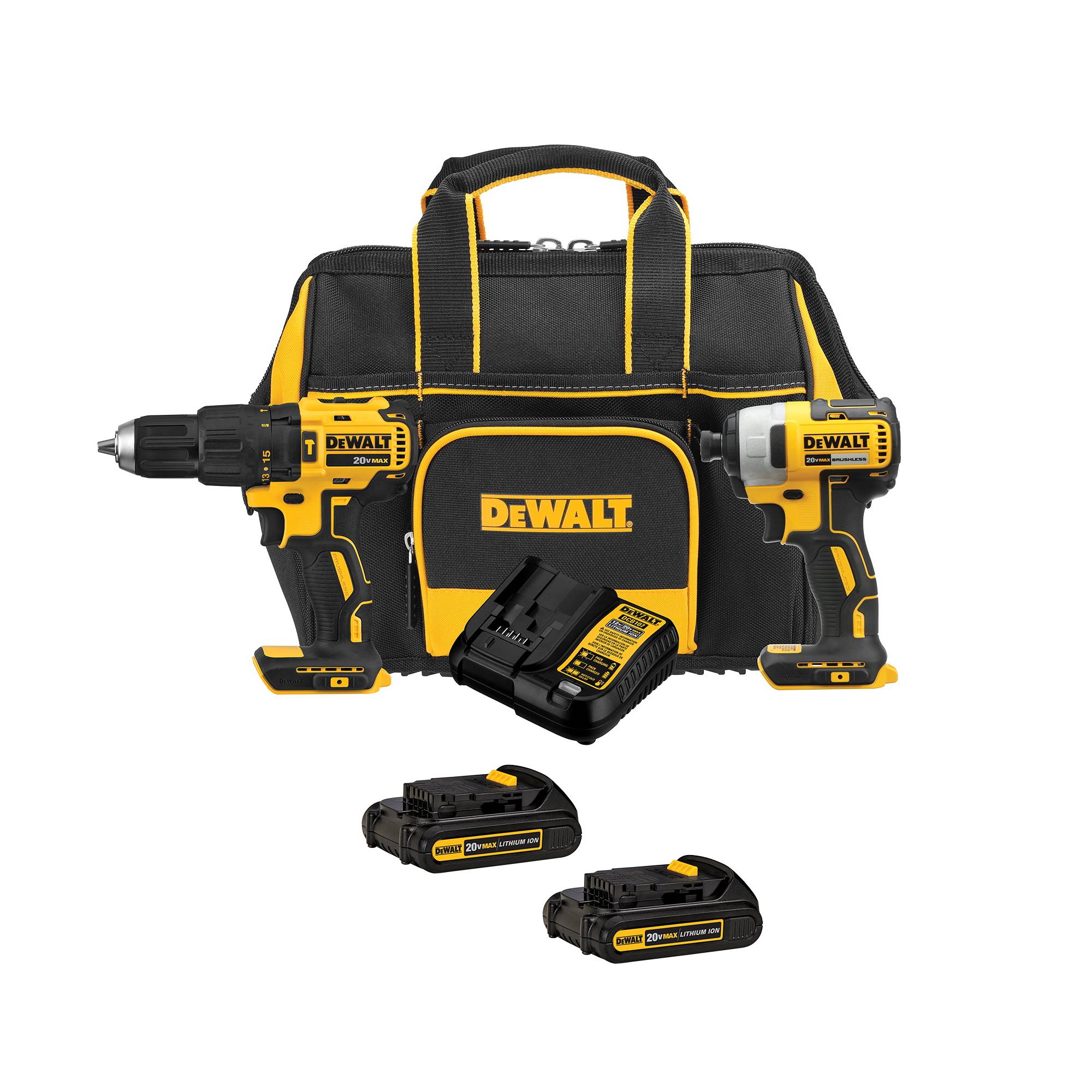 DEWALT 2-Tool 20-Volt Brushless Power Tool Combo Kit with Soft Case (2-Batteries and charger Included)