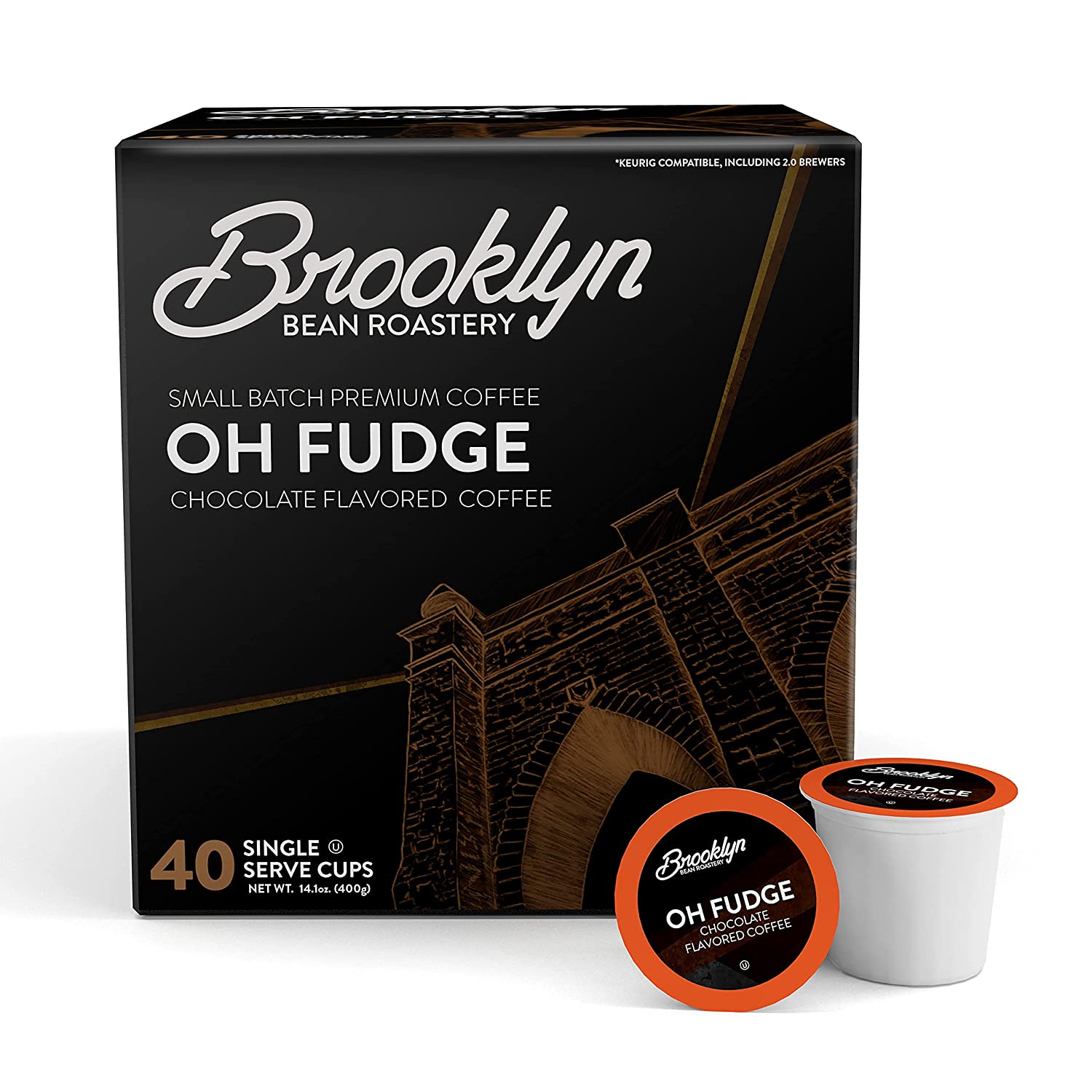 Brooklyn Beans Oh Fudge Gourmet Coffee Pods. Compatible with 2.0 Keurig K Cup Brewers. 40 Count