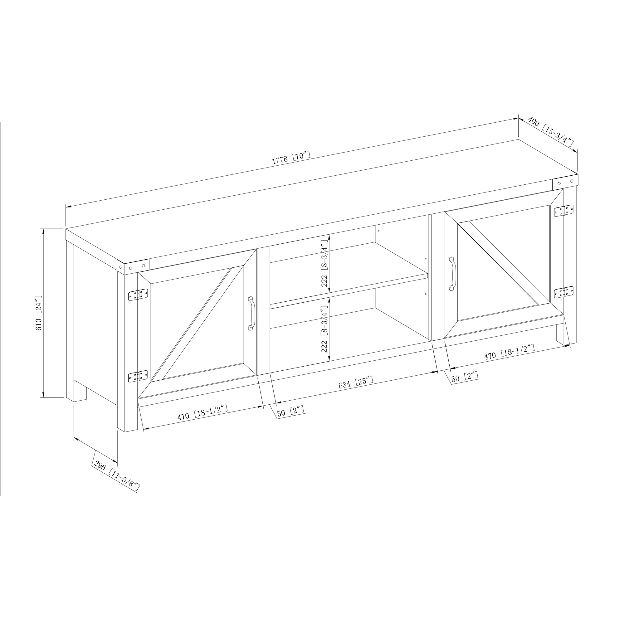 Woven Paths Farmhouse Barn Door TV Stand for TVs up to 80″. Grey Wash
