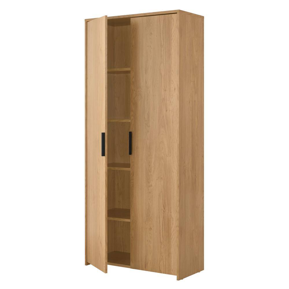 StyleWell Braxten Light Oak Brown Storage Cabinet with Double Panel Doors (71″ H x 31.5″ W)