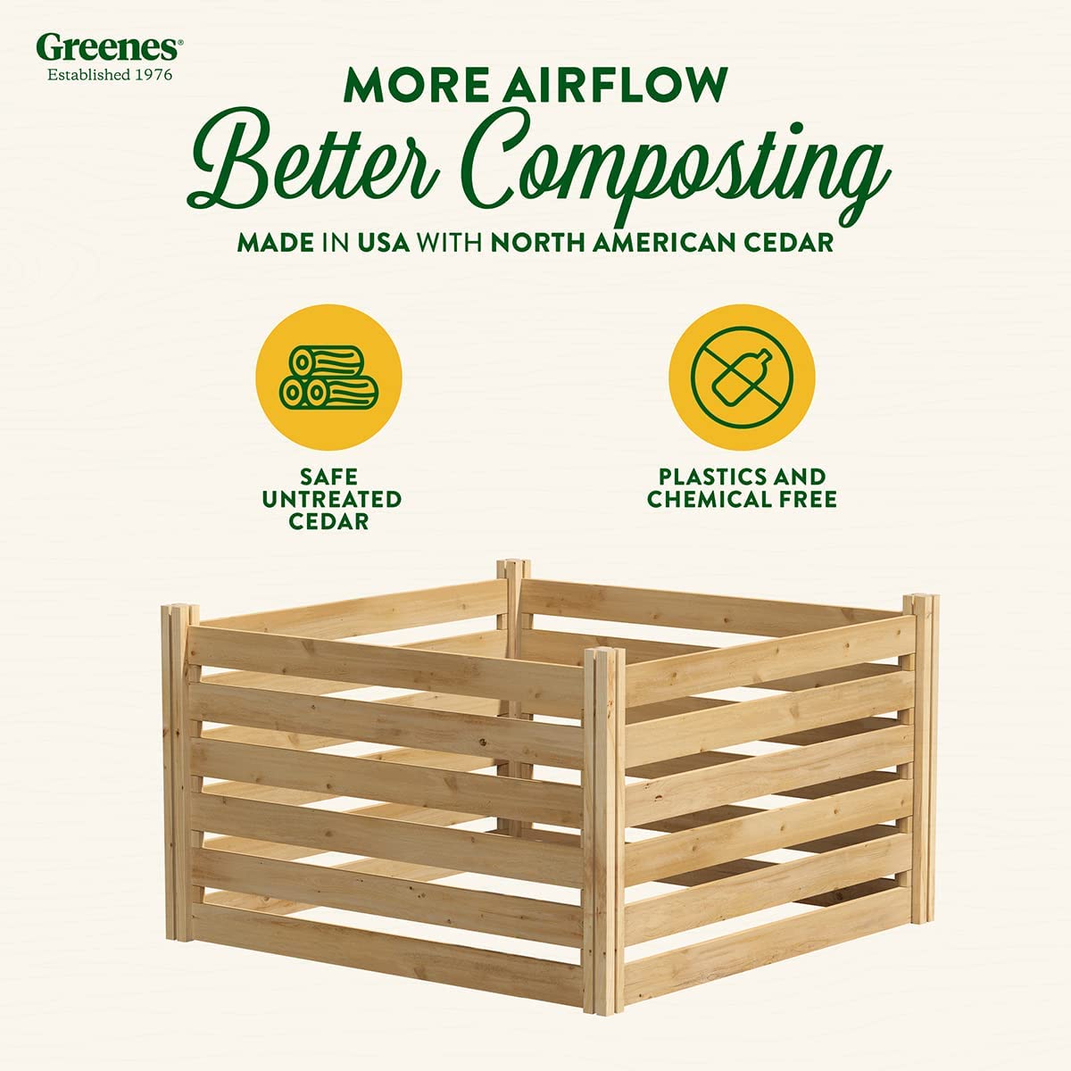 Greenes Fence Cedar Wood Composter. 48″ L x 48″ W x 31″ H / 309.17 gallons - Made in USA with North American Cedar