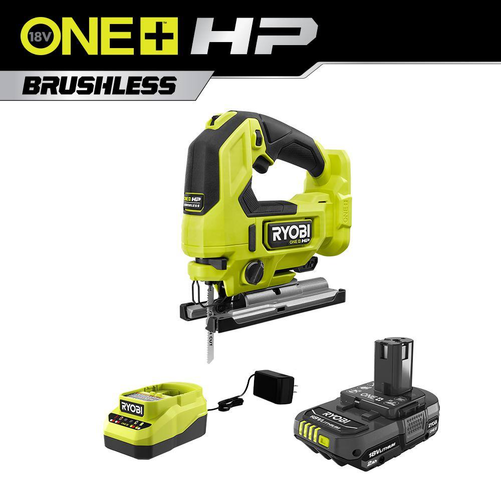 RYOBI PBLJS01B-PSK005 ONE+ HP 18V Brushless Cordless Jig Saw with 2.0 Ah Battery and Charger