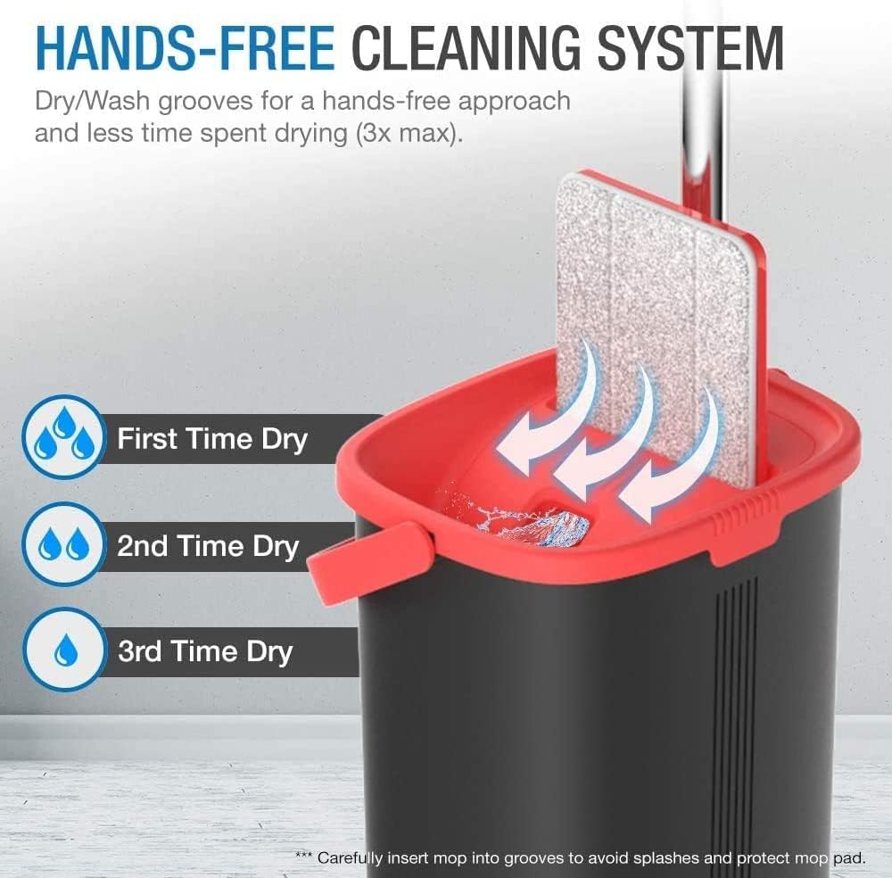 TETHYS Flat Floor Mop and Bucket Set for Professional Home Floor Cleaning System with Aluminum Handle/2-Washable Microfiber Pads Perfect Home + Kitchen Cleaner for Hardwood. Laminate. Tiles. Vinyl