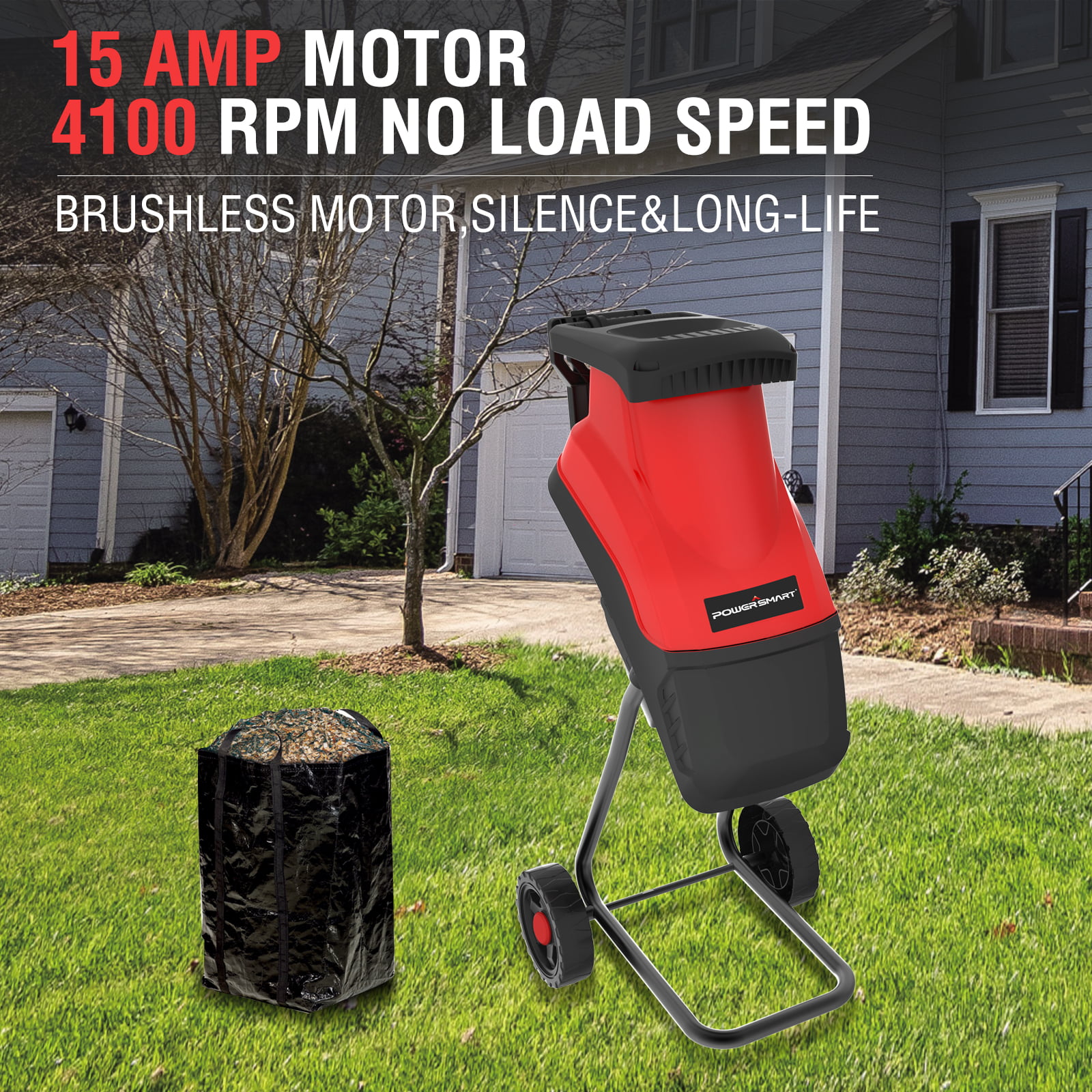 PowerSmart PS10W 15-AMP Wood Chipper Electric. Shredder. and Mulcher