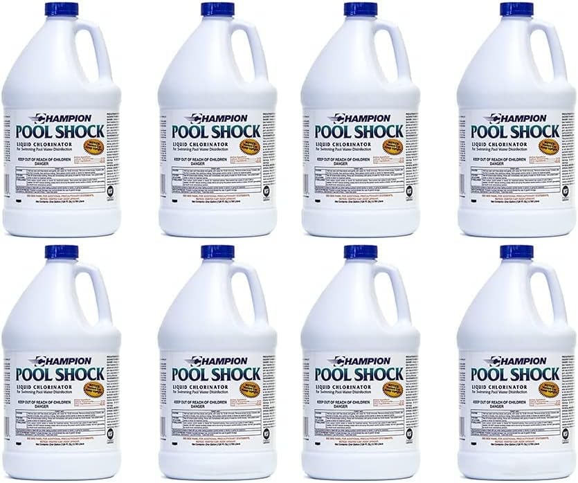Champion Pool Shock - Ready to Use Liquid Chlorine - Commercial Grade 12.5% Concentrated Strength - 8 Gallon