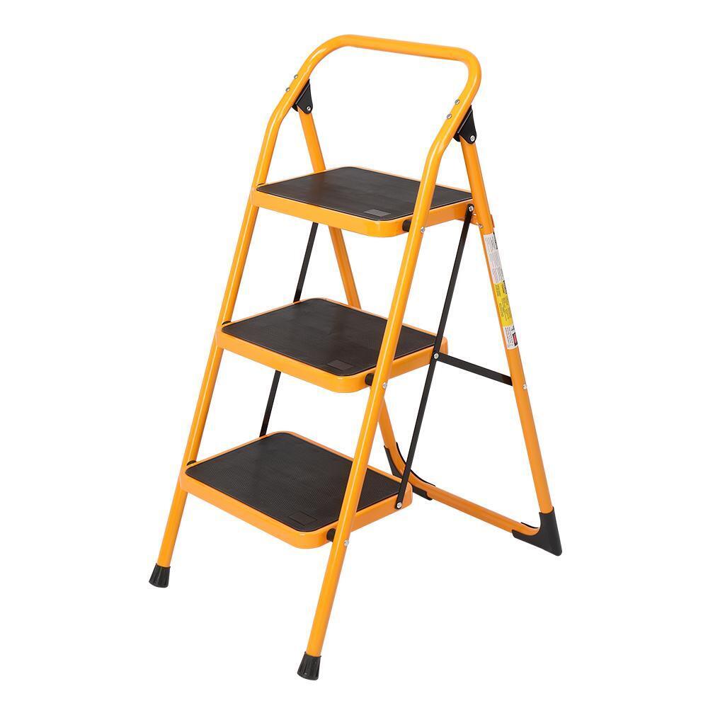 Ktaxon 3-Step Ladder. Lightweight Folding Step Stool. 330 lb. Load Capacity. Iron. for Household. Kitchen. Easy Storage. Non-Slip Safety Tread