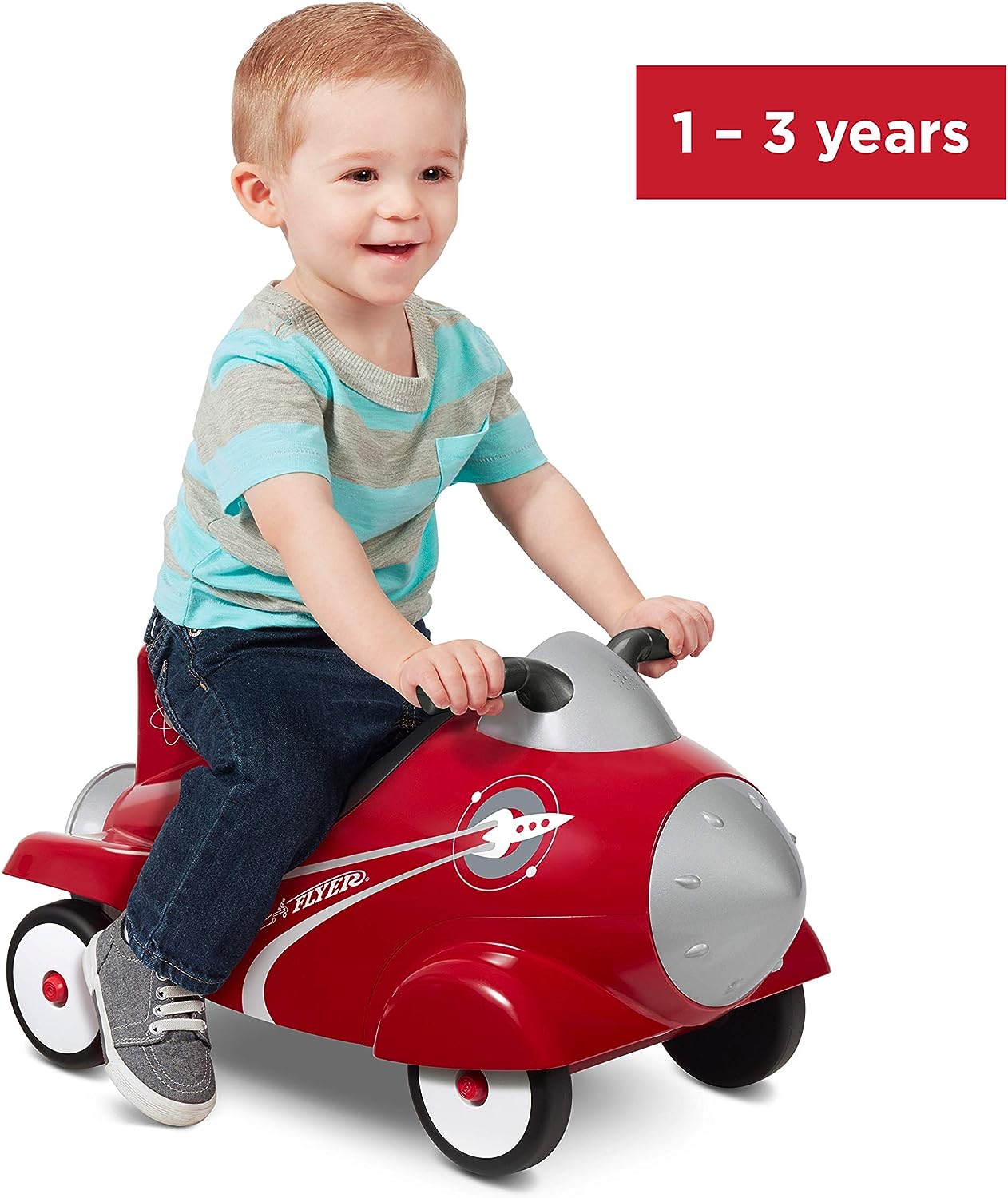 Radio Flyer Retro Rocket Ride On. Red Ride On Toy for age 12 months to 36 months