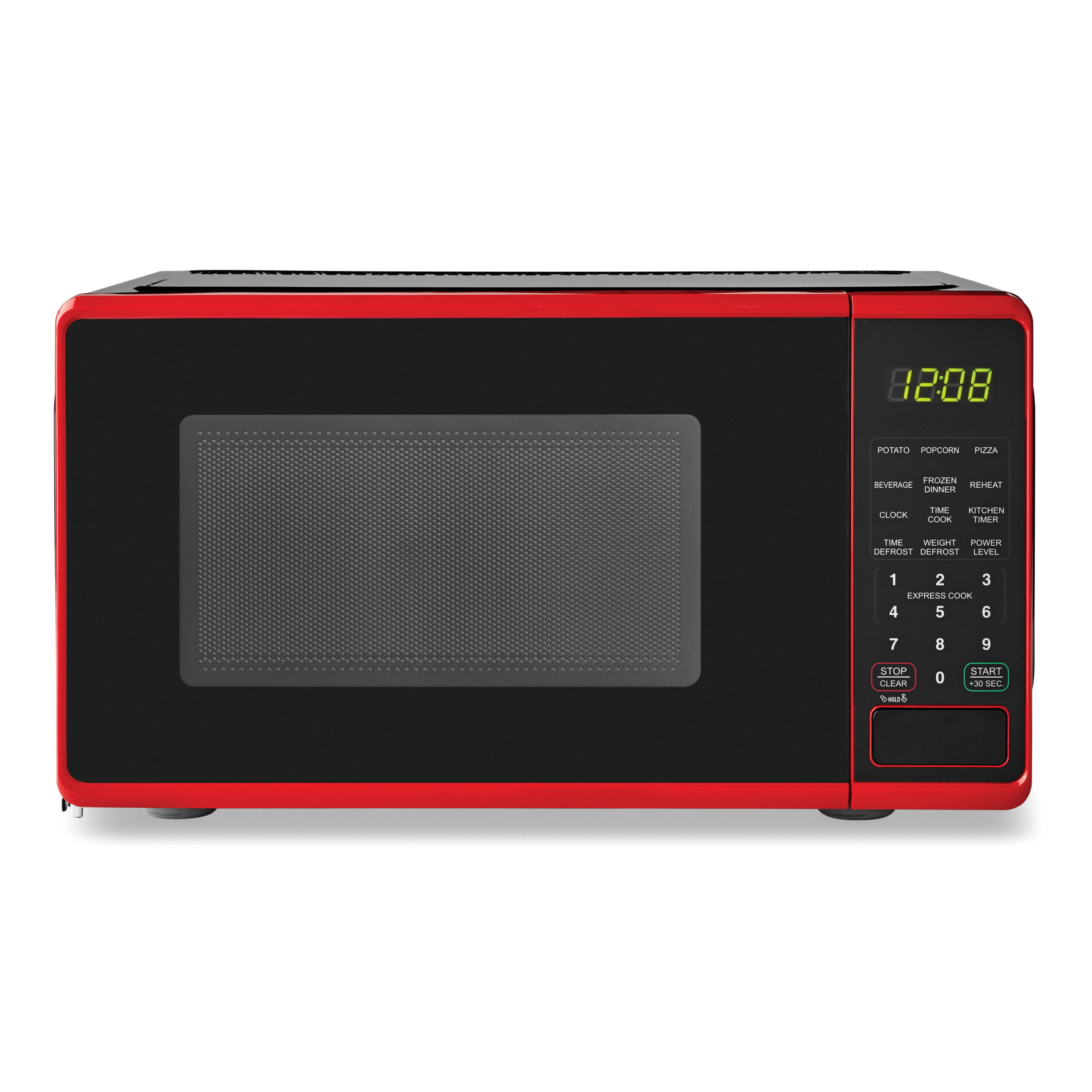 Mainstays 0.7 Cu ft Compact Countertop Microwave Oven. Red