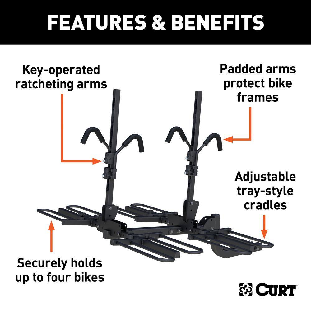 CURT 18087 4-Bike Tray-Style Hitch-Mounted Bike Rack 2 in. Shank