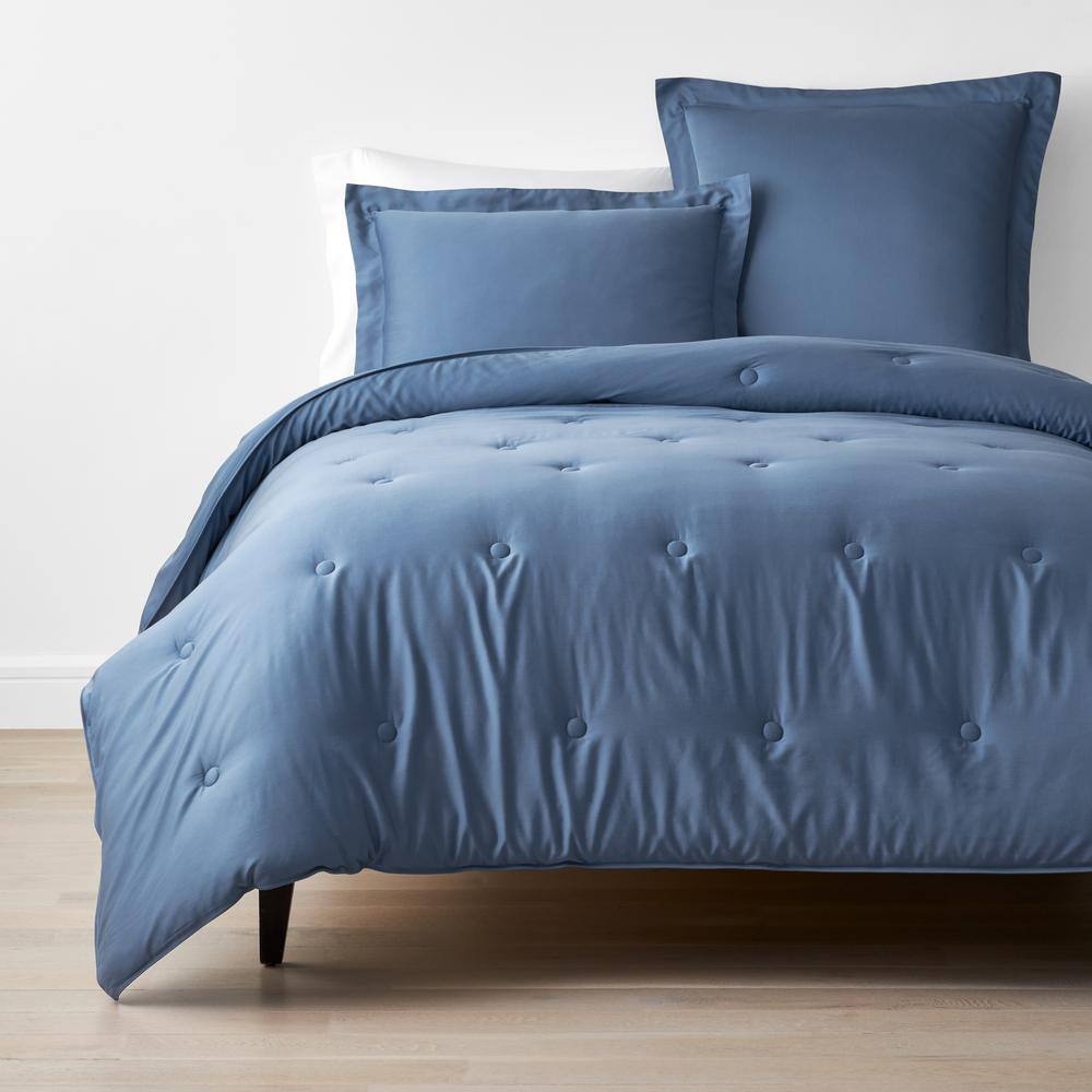 The Company Store  Company Cotton Rayon Made From Bamboo Blue Horizon Queen Sateen Comforter - Queen/Blue Horizon