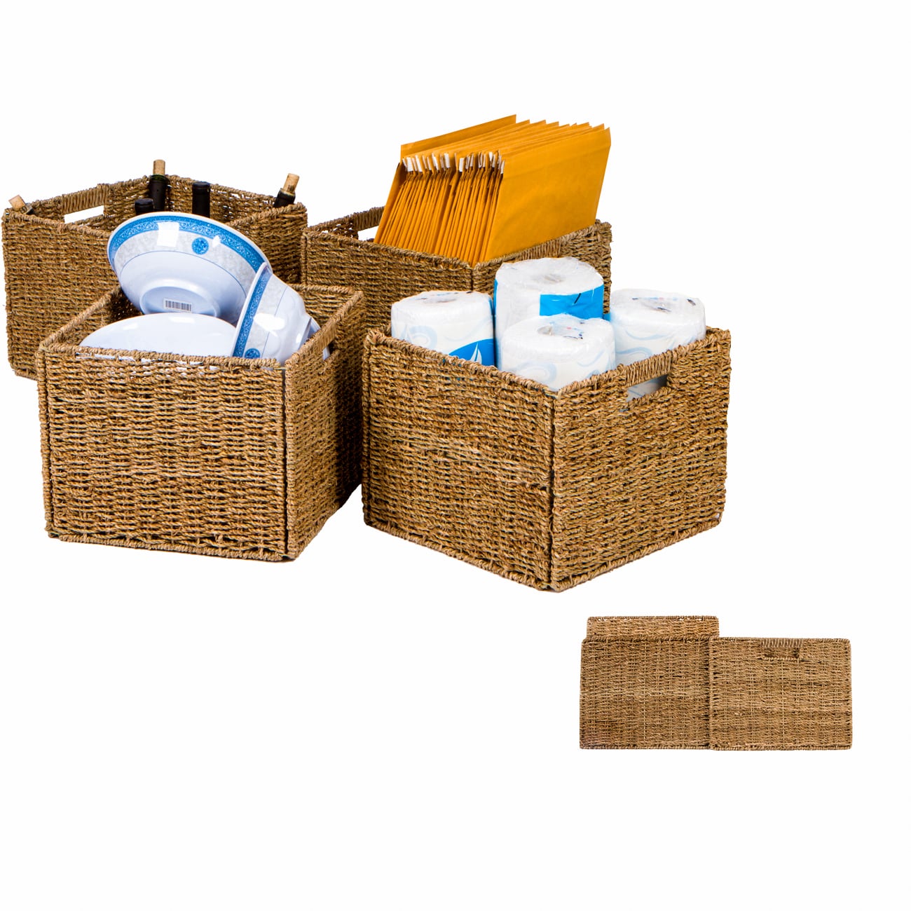 Trademark Innovations 12.7-in W x 10-in H x 12.7-in D Tan Sea Grass Collapsible Basket