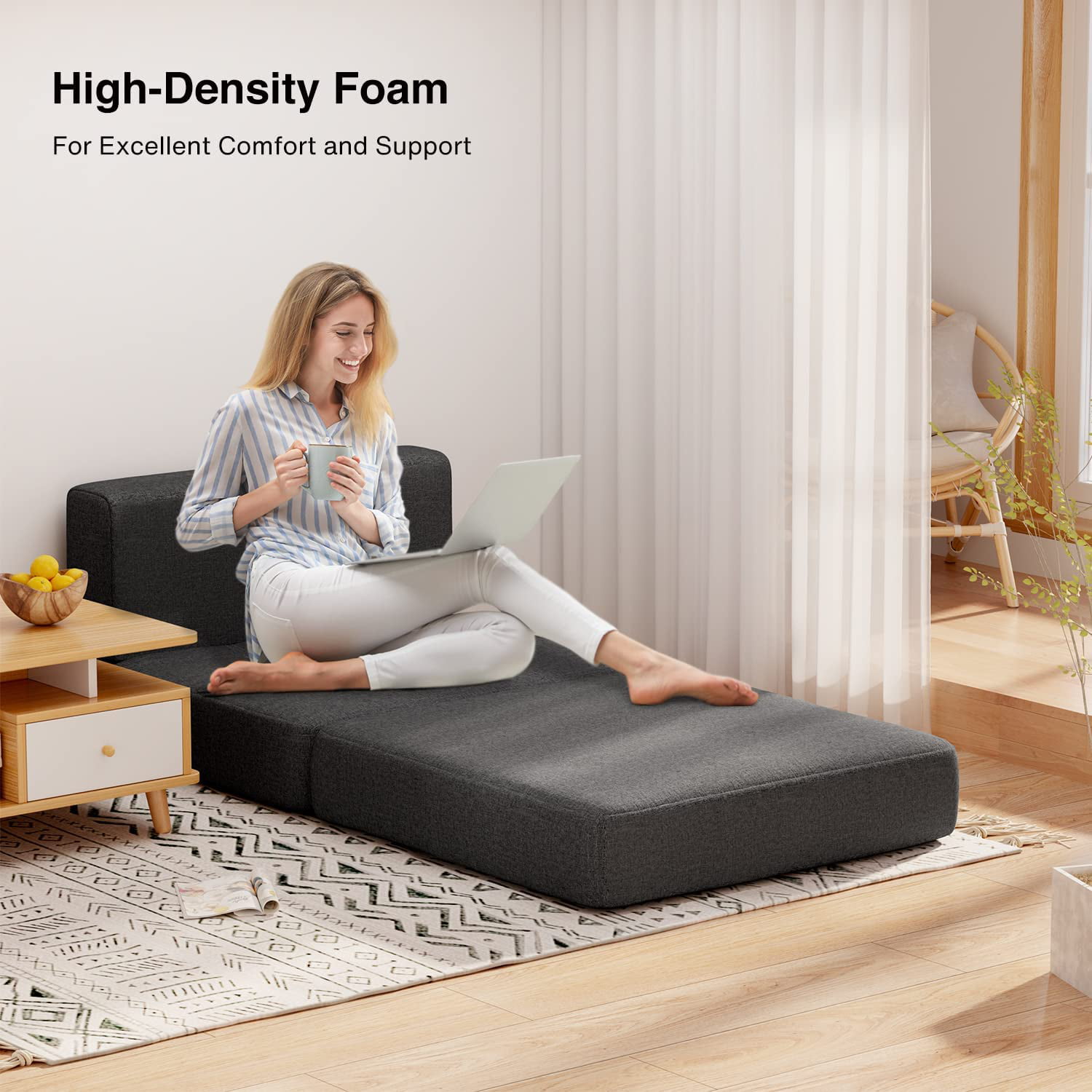 Aiho Futon Sofa Bed. Convertible Chair Bed with Removable Cover for Master or Guest. Dark Gray