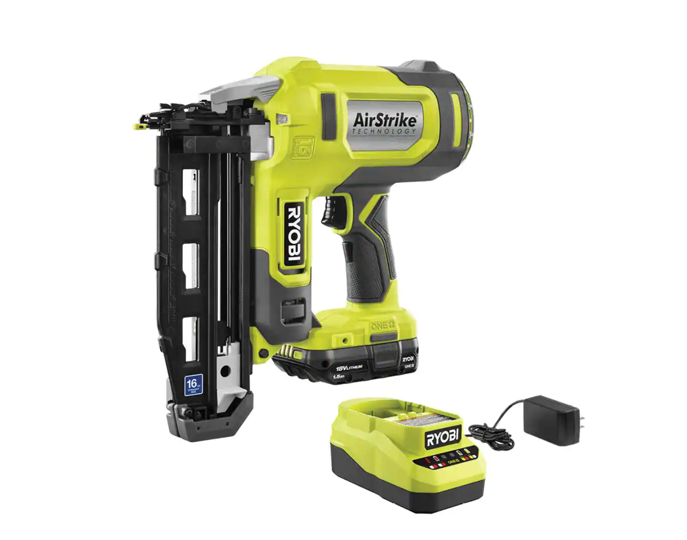 RYOBI P326KN ONE+ 18V 16-Gauge Cordless AirStrike Finish Nailer with 1.5 Ah Battery and Charger