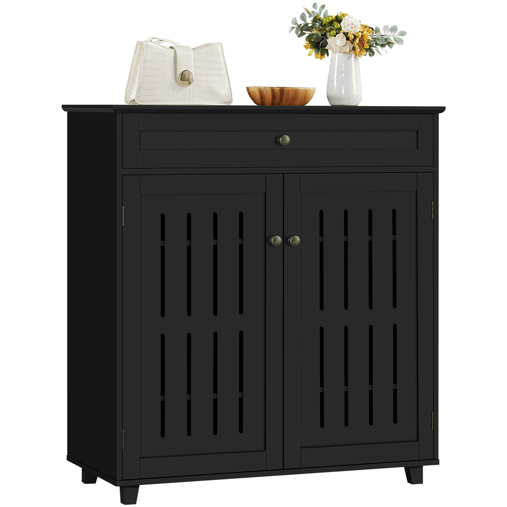 Easyfashion 4 Tier Shoe Storage Cabinet 1 Drawer 2 Doors Black