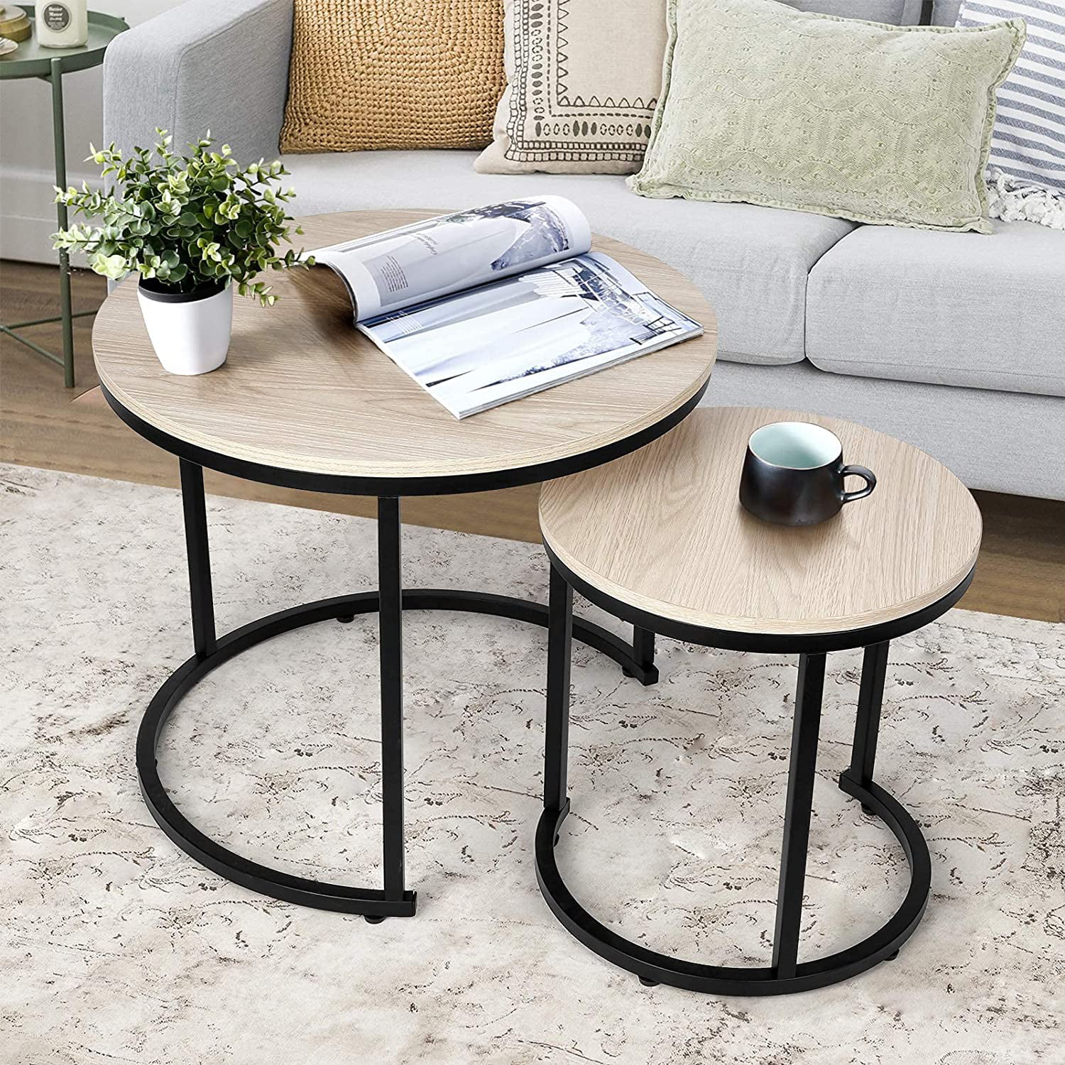 Amzdeal Modern Nesting Coffee Tables for Living Room Set of 2. Beidge