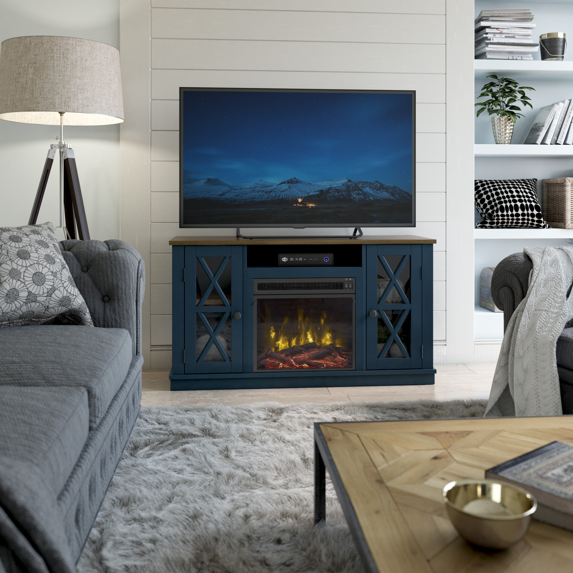 Twin Star Stanton Ridge Electric Fireplace TV Stand for TVs up to 55″ . Fontana Blue