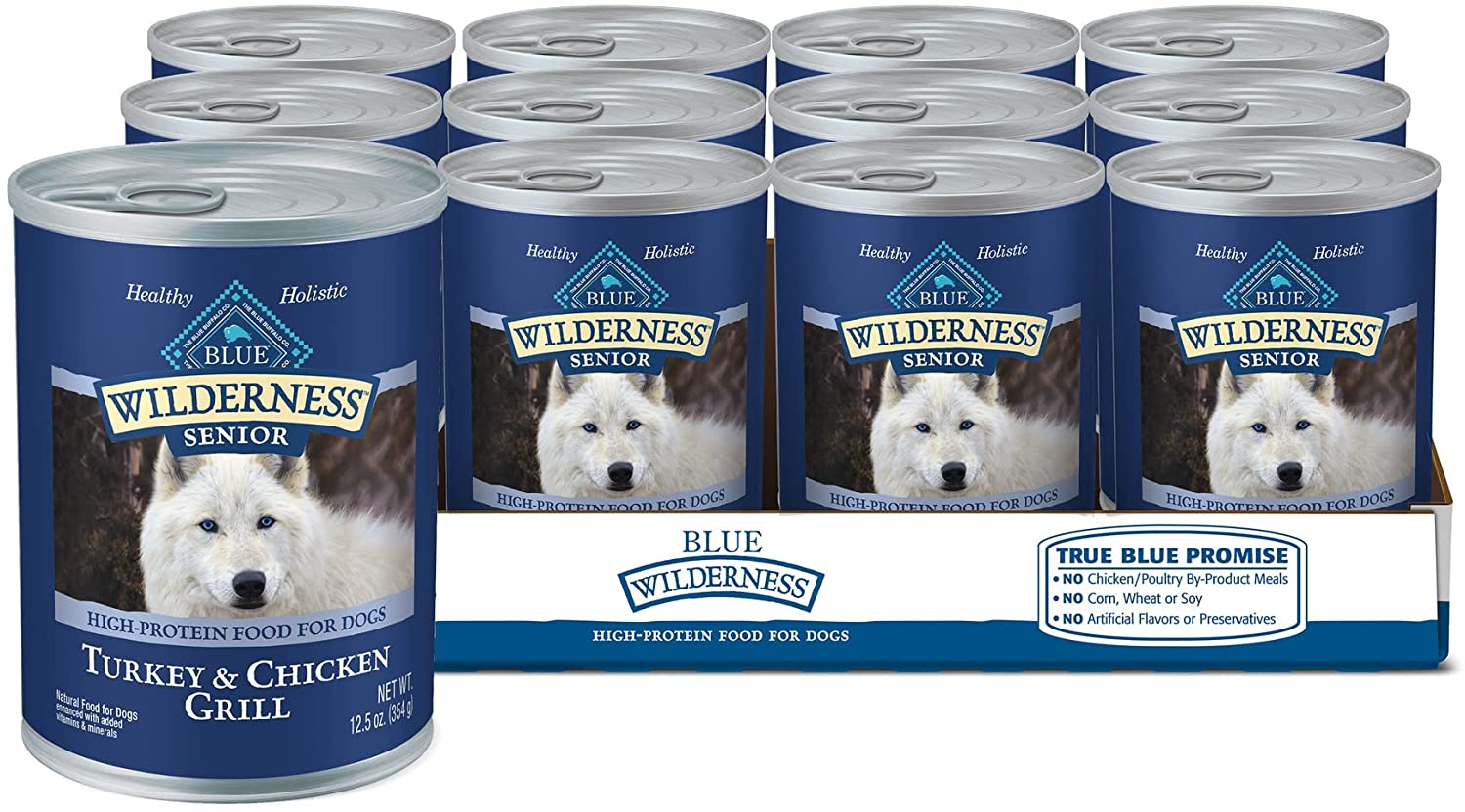 Blue Buffalo Blue Wilderness Senior Turkey & Chicken Grill Wet Dog Food. 12.5 oz.. Case of 12